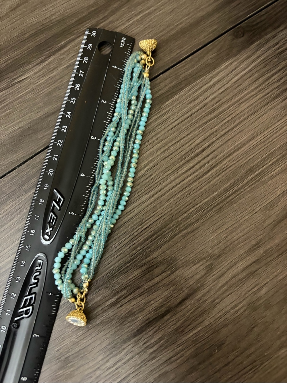 Multi-Strand Aqua Beaded Bracelet with Gold-Tone Clasp - Picture 7 of 7